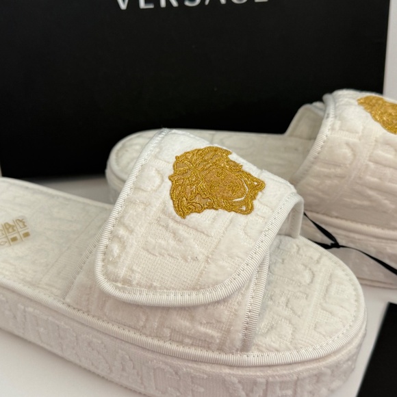 Versace White Medusa Head Fabric platform slippers new / pick size Variety - Picture 6 of 16
